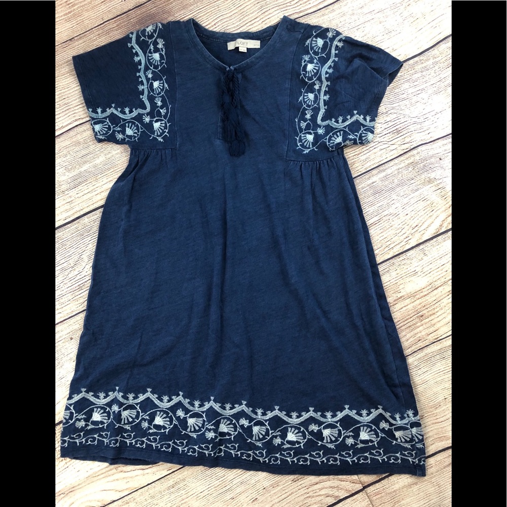 LOFT S petite indigo embroidered dress boho